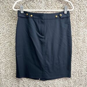 Brooks Brothers Skirt Women’s 4 Navy Blue Pencil Gold Hardware Buttons
